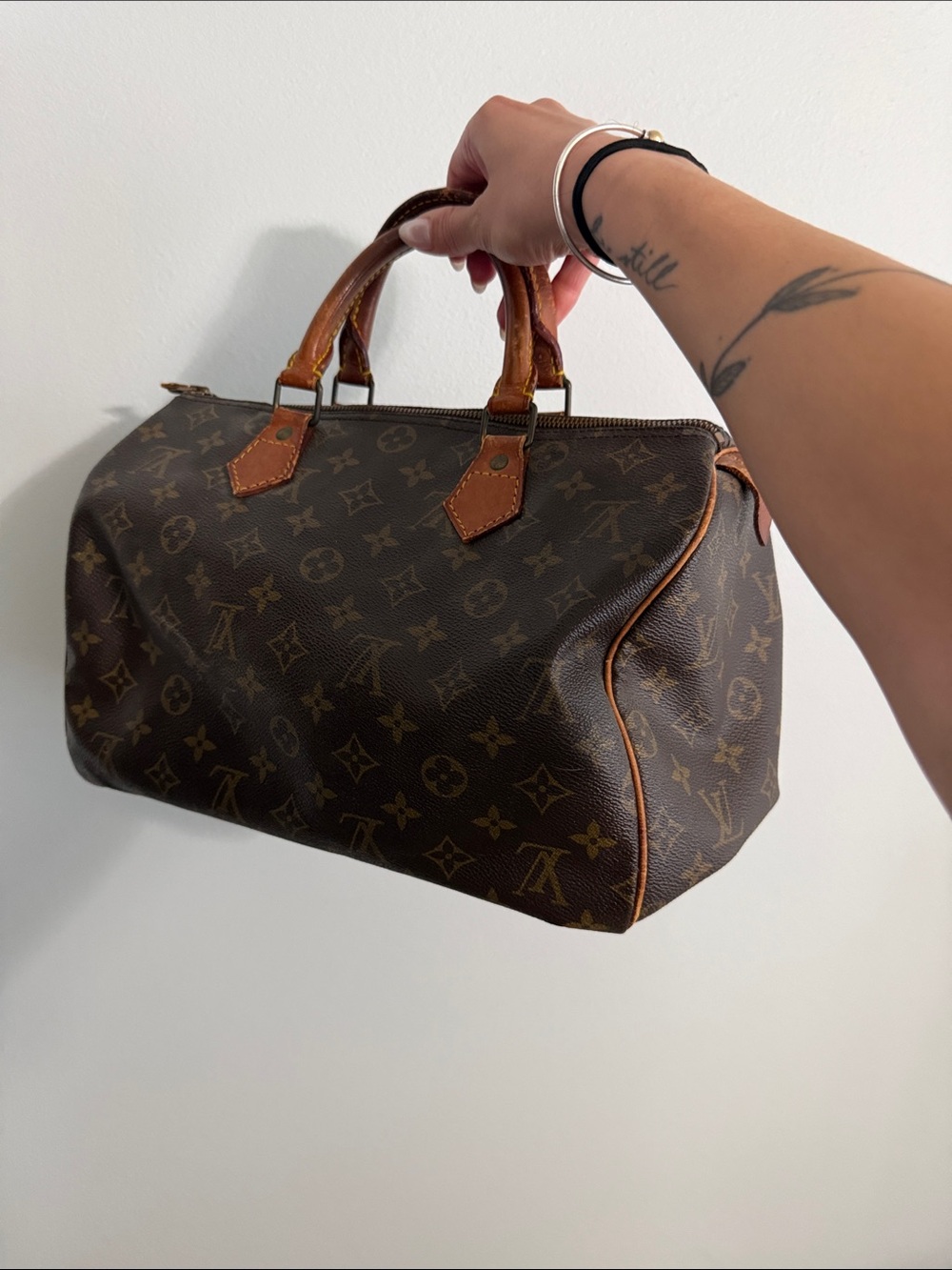 Louis Vuitton Brown Monogram Canvas Satchel with Tan Trim